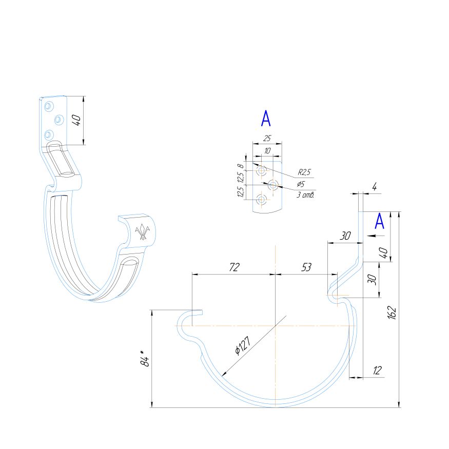 Крюк короткий усиленный модернизированный с комплектом крепления Aquasystem, PU MATT, RAL 8017 Коричневый 150/100 купить в Барнауле