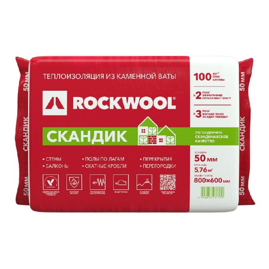 Утеплитель Лайт Баттс Скандик 50х600х800 Rockwool купить в Барнауле