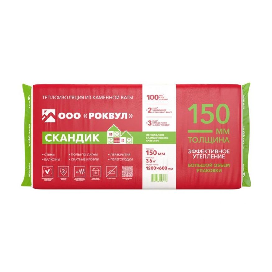 Утеплитель Роквул Скандик XL 150мм, 5 плит, 3.6м2, 600х1200мм, 0.54м3 Rockwool купить в Барнауле